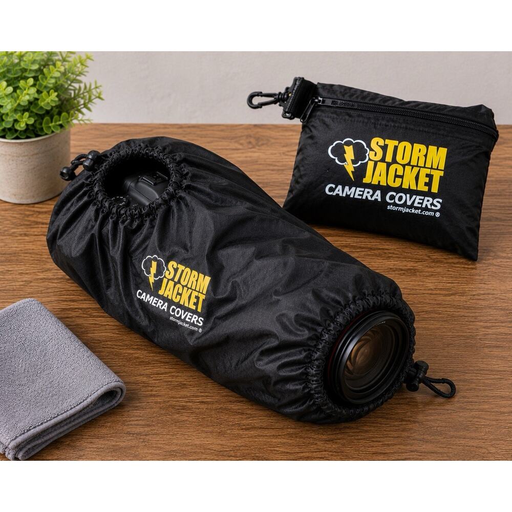 Storm Jacket Camera Rain Cover Adjustable Dual Ends DSLR Lens Cover w Pouch